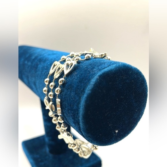 Silver Heart and Cross Charm Beaded Bracelet with Multi-Strand Design Bracelet - Picture 2 of 12